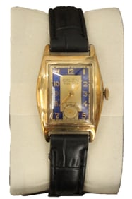 Vintage Gruen Veri-Thin Gold Tone and Black Leather Band Wristwatch, AS IS