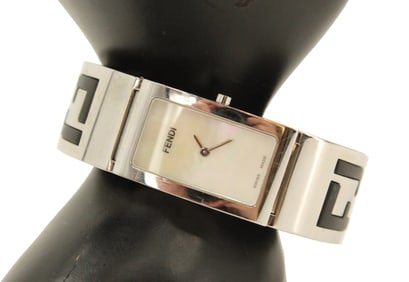 Iconic Fendi 3250L Mother of Pearl and Stainless Steel Bangle Wristwatch, AS IS