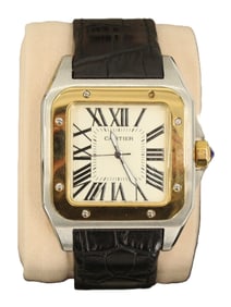 Faux Cartier Base Metal Wristwatch with Leather Band