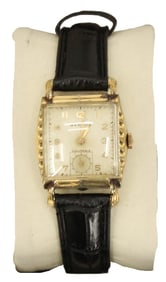 Benrus 10K Rolled Gold Plate Wristwatch with Elgin Crown and Leather Band, AS IS
