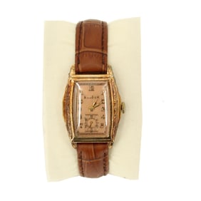 Bulova Marked 10K Rolled Gold Plate Wristwatch with Leather Band