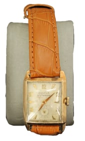 Bulova 10K Rolled Gold Plate Wristwatch with Leather Band, AS IS