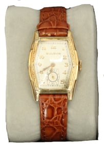 Bulova 10K Rolled Gold Plate Wristwatch with Alligator Grain Leather Strap, AS IS