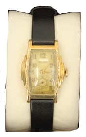 Bulova 10K Rolled Gold Plate Wind Up Wristwatch with Leather Band, AS IS