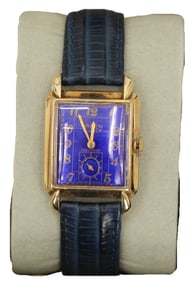 Gruen Curvex 10k Gold Filled Wristwatch with Blue Leather Band, AS IS