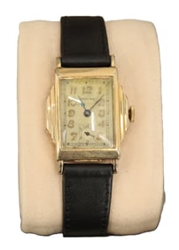 Hamilton 10K Rolled Gold Plate Wristwatch with Black Leather Band, AS IS
