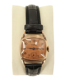 Hampden 10K Gold Filled Wristwatch with Leather Strap, AS IS