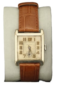 Bulova Initialed Metal Wristwatch with Leather Strap, AS IS
