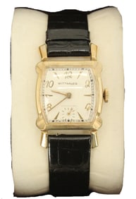Wittnauer 17 Jewels Rolled Gold Plate and Steel Wristwatch with Leather Band, AS IS