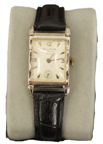 Bulova 21 Jewels Wristwatch with Black Leather Band, AS IS