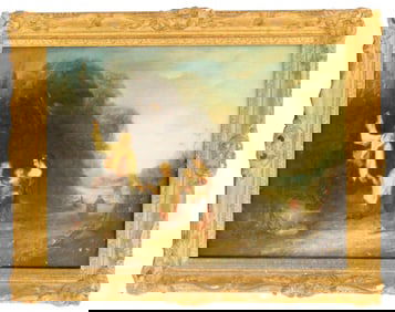 Oil on Canvas Continental Landscape with Children