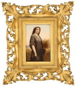 Fine Hand Painted Antique Porcelain Plaque of Ruth