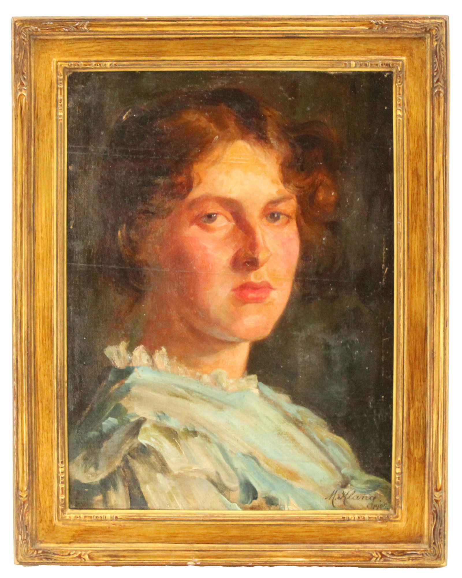 Mayer Klang (1880-1948) 1905 Portrait Study of a Young Lady: Mayer Klang (1880-1948) 1905 Portrait Study of a Young Lady. Klang exhibited at the Royal Academy in London and the Royal Society of British Arts. Overall Size: 19 1/2 x 15 1/4 in. S