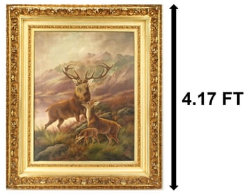 Robert Cleminson (fl. 1865-1905) British, Deer Family Oil on Canvas