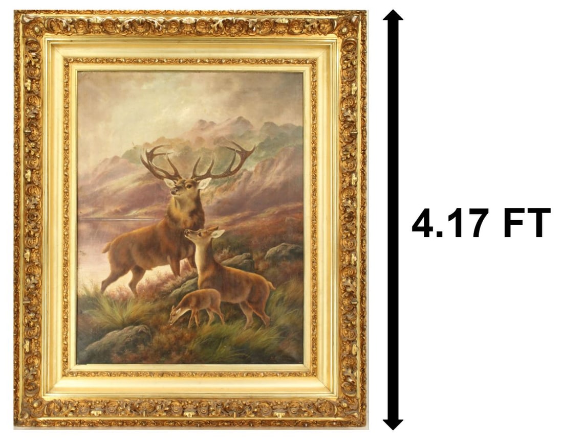 Robert Cleminson (fl. 1865-1905) British, Deer Family Oil on Canvas (1 of 20)