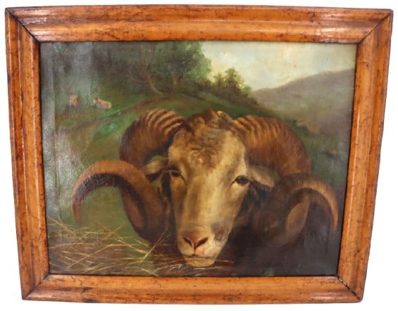 19th Century Oil on Canvas Painting of a Rams Head (1 of 9)