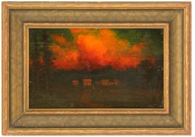 James Everett Stuart (1852-1941) Sunset near Gilroy California 1939 Oil on Wood Panel