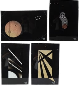 Peter Winkel 80s Brutalist Set of 4 1989 Abstract Reverse on Glass Paintings