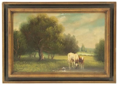 Jacques Durant (19th/20th Century) French, Oil on Board, Cows at Pasture