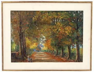 E. Martens 19th/20th Century German Impressionist Oil on Canvas Board Fall Scene with Children