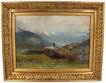 Johnny Millar (1855-1939) Swedish Impressionist Oil on Canvas Surveying a Panoramic Landscape