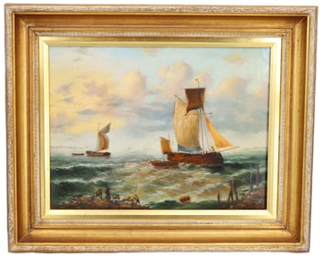 Continental Late 19th/Early 20th  Century Oil on Canvas Nautical Seascape