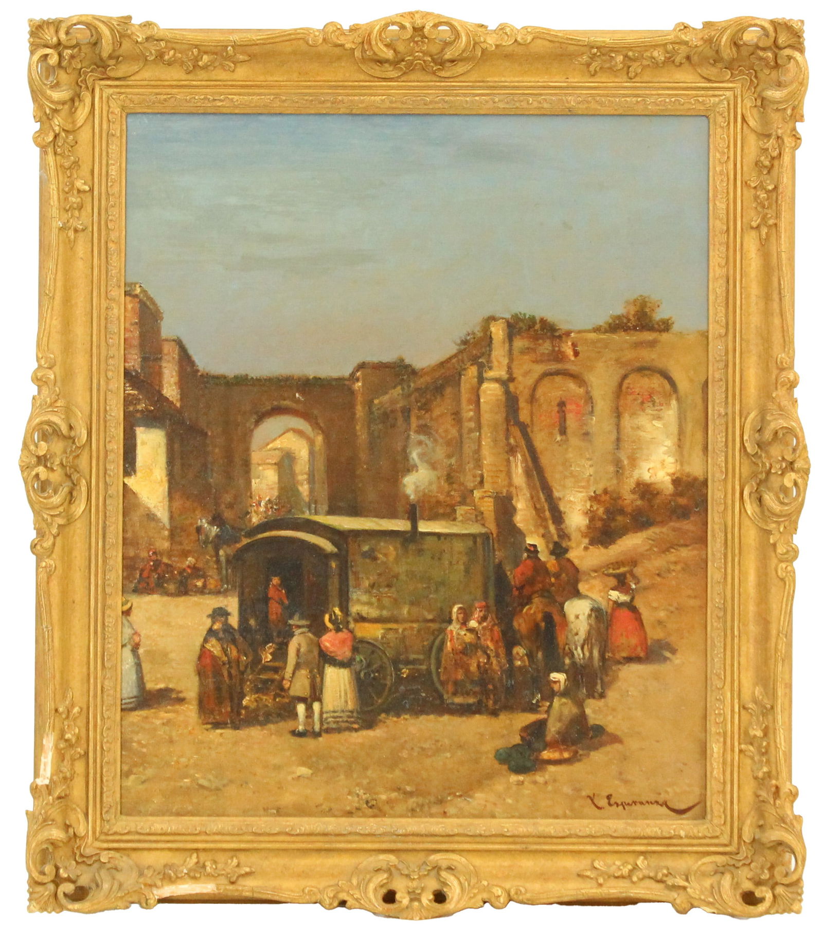 X. Esperanza (20th Century) Oil on Canvas Architectural Landscape (1 of 13)