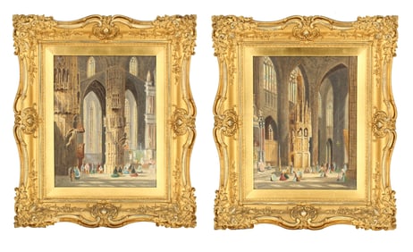 (2) Thomas Matthew Rooke (1842-1942) England, Watercolor on Paper Architectural Interior Paintings