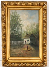 Antique Signed Oil on Canvas Farm Scene Likely Hudson River School
