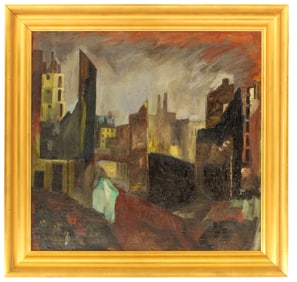 Ulrich Harter (1925-2016) 1946 German Modernist Oil on Canvas Cityscape