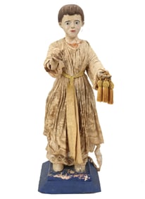 Antique Spanish Colonial Polychrome Painted Wood Statue