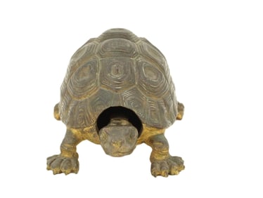 Green and Gilt Bronze Tortoise With Moving Head