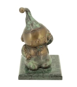 Sad Bronze Clown Sculpture on Stone Base