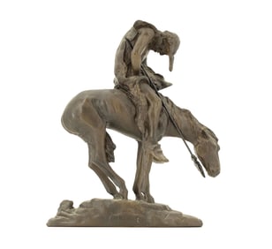 Reproduction James Earle Fraser  (1876–1953) American, Bronze of Native on Horseback "End of the