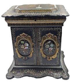 19th Century English Paper Mache Jewelry Cabinet