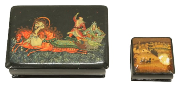 (2) Vintage Russian Fedoskino School Lacquered Boxes