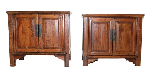 Pair of Early 20th Century Elmwood Asian Bedside Cabinets
