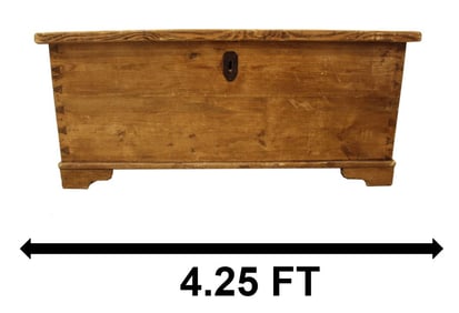 Antique Wooden Chest with Rope Handles and Small Interior Shelf