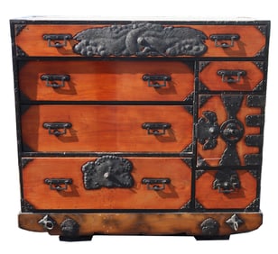 Antique Japanese Kuruma-Dansu (Wheeled Chest) with Locking Bar