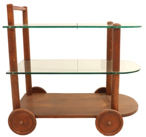 Gilbert Rohde (1894-1944) American, Stained Dark Oak Tea Cart with Glass Inserts