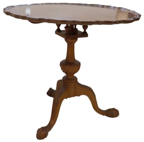 Solid Mahogany Traditional Chippendale Style Tilt Top Accent Table