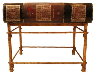 Decorative Homer Odyssey Book Table / Drawer Gilt Iron Base