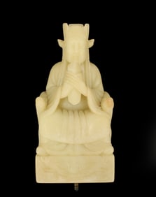 Chinese Figural Soapstone and Alabaster Seated Buddha Sculpture