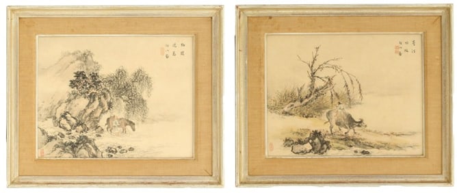 (2) Vintage Framed Chinese Scroll Prints
