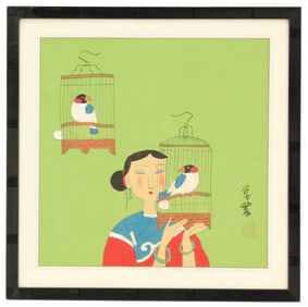 Mo Nong Chinese 20th Century Woman with Board Painting