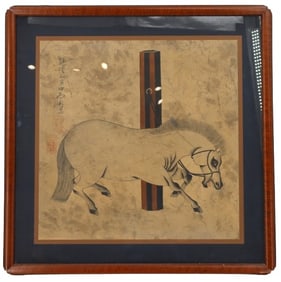 Chinese Watercolor Painting of a Horse Hand Painted on Silk