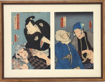 Utagawa Kunisada (1786–1865) Japanese, Framed Pair of Woodblock Prints