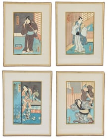 Utagawa Kunisada Toyokuni III (1786-1865) Japanese, 4 Woodblock Kabuki Prints