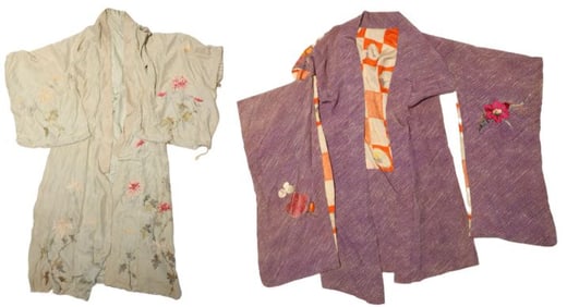 (2) Japanese Hand Embroidered Silk Kimonos