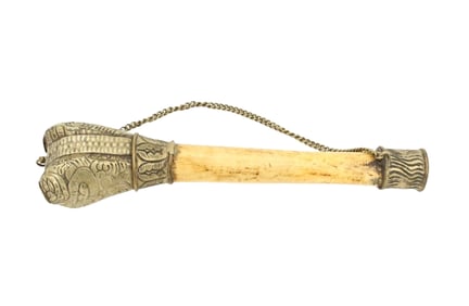 Tibetan Horn Fetish with Silvered Accents
